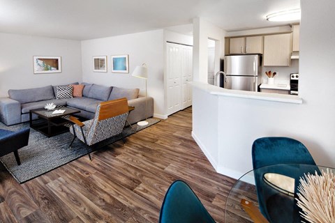 a living room with a couch and a table